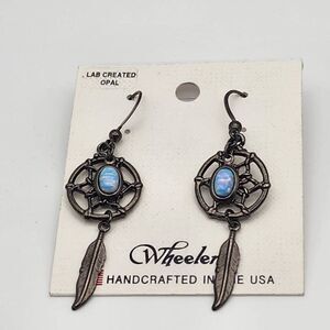 NWT Wheeler Lab Created Opal Gunmetal Dangling Dream Catcher Earrings